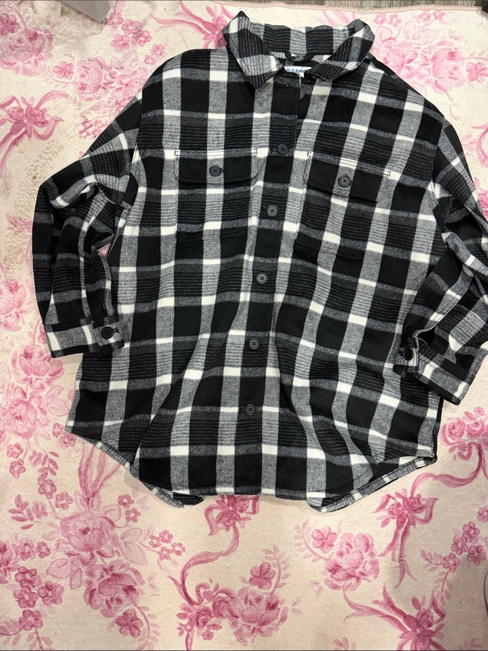 Old Navy Black and White Plaid Button-Down Shirt